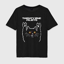 Футболка оверсайз мужская Twenty One Pilots rock cat, цвет: черный