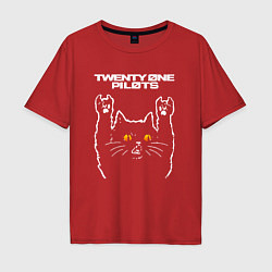 Футболка оверсайз мужская Twenty One Pilots rock cat, цвет: красный