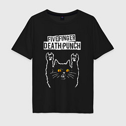 Футболка оверсайз мужская Five Finger Death Punch rock cat, цвет: черный