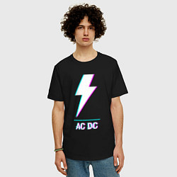 Футболка оверсайз мужская AC DC glitch rock, цвет: черный — фото 2