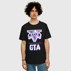Футболка оверсайз мужская GTA в стиле glitch и баги графики, цвет: черный — фото 2
