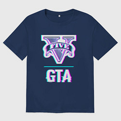Футболка оверсайз мужская GTA в стиле glitch и баги графики, цвет: тёмно-синий