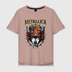 Футболка оверсайз мужская Metallica - wolfs muzzle - thrash metal, цвет: пыльно-розовый