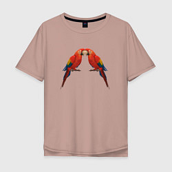 Футболка оверсайз мужская Пара красных попугаев, цвет: пыльно-розовый
