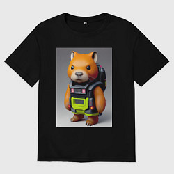 Мужская футболка оверсайз Baby capybara - cyberpunk - neural network