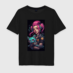 Мужская футболка оверсайз Jinx with cat art League of Legends