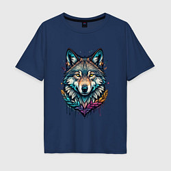 Мужская футболка оверсайз Лесной яркий волк