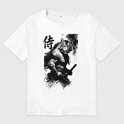 Футболка оверсайз мужская Tiger samurai - hieroglyph - art, цвет: белый