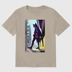 Футболка оверсайз мужская Чёрный котяра на своём районе - Бронкс, цвет: миндальный