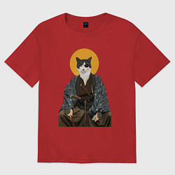 Футболка оверсайз мужская Samurai one - eyed cat, цвет: красный
