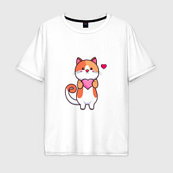 Мужская футболка оверсайз Милый кот с сердцем