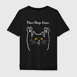 Футболка оверсайз мужская Three Days Grace rock cat, цвет: черный