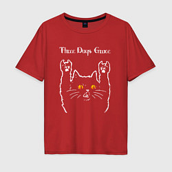 Футболка оверсайз мужская Three Days Grace rock cat, цвет: красный