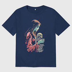 Футболка оверсайз мужская Кукла колдуна с черепом, цвет: тёмно-синий