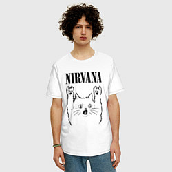 Футболка оверсайз мужская Nirvana - rock cat, цвет: белый — фото 2