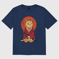 Футболка оверсайз мужская Samurai kimono cat, цвет: тёмно-синий