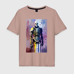 Мужская футболка оверсайз Cyber skeleton - watercolor - sketch