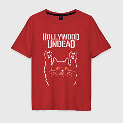 Футболка оверсайз мужская Hollywood Undead rock cat, цвет: красный