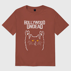 Футболка оверсайз мужская Hollywood Undead rock cat, цвет: кирпичный