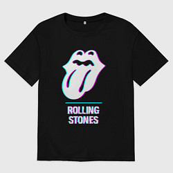 Футболка оверсайз мужская Rolling Stones glitch rock, цвет: черный