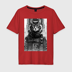 Мужская футболка оверсайз Cool cat - cyberpunk - neural network