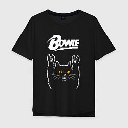 Футболка оверсайз мужская David Bowie rock cat, цвет: черный