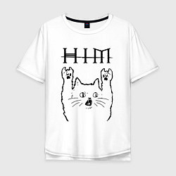Футболка оверсайз мужская HIM - rock cat, цвет: белый