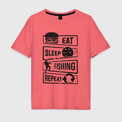 Футболка оверсайз мужская Eat sleep fishing repeat, цвет: коралловый