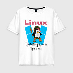 Мужская футболка оверсайз Пингвин линукс в шляпе