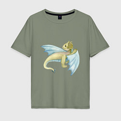 Мужская футболка оверсайз Дракон зеленый с голубыми крыльями