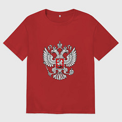 Футболка оверсайз мужская Герб России серебро, цвет: красный