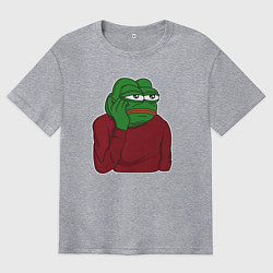 Футболка оверсайз мужская Лягушонок Пепе вымотался, цвет: меланж