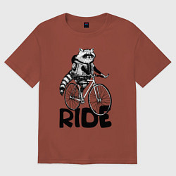 Футболка оверсайз мужская Raccoon ride, цвет: кирпичный