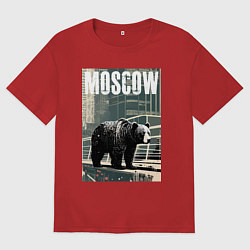 Футболка оверсайз мужская Москва - Россия - медведь, цвет: красный