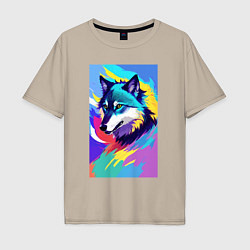 Мужская футболка оверсайз Wolf - pop art - neural network