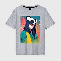 Футболка оверсайз мужская Девчонка-панда - аниме, цвет: меланж