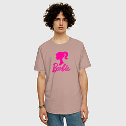 Футболка оверсайз мужская Розовый логотип Барби, цвет: пыльно-розовый — фото 2