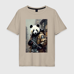 Футболка оверсайз мужская Cool panda - cyberpunk - warrior, цвет: миндальный