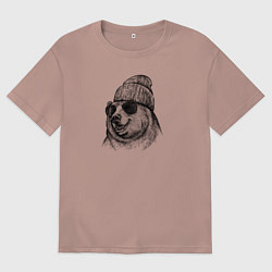 Футболка оверсайз мужская Медведь в шапке, цвет: пыльно-розовый