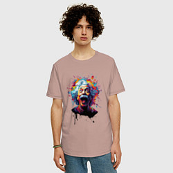 Футболка оверсайз мужская Эйнштейн с языком в краске, цвет: пыльно-розовый — фото 2