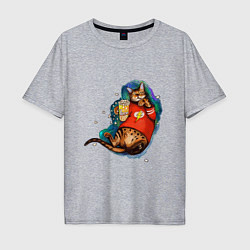 Мужская футболка оверсайз Ленивый бенгальский кот с попкорном