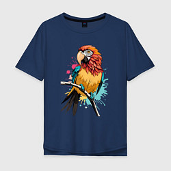 Футболка оверсайз мужская Акварельный попугай, цвет: тёмно-синий