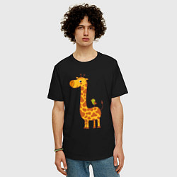 Футболка оверсайз мужская Жираф и птичка, цвет: черный — фото 2