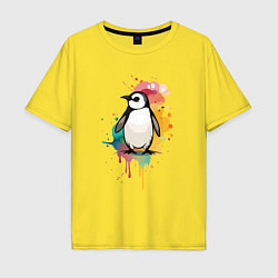 Футболка оверсайз мужская Красочный пингвин, цвет: желтый
