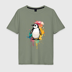 Футболка оверсайз мужская Красочный пингвин, цвет: авокадо