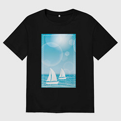 Футболка оверсайз мужская Белый кораблик, цвет: черный