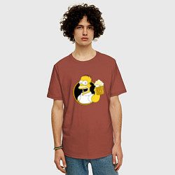 Футболка оверсайз мужская Гомер и пиво, цвет: кирпичный — фото 2