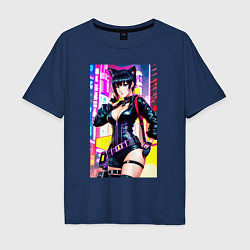Мужская футболка оверсайз Cool cat girl - anime - cyberpunk