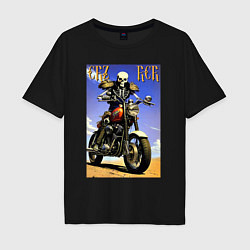 Мужская футболка оверсайз Crazy racer - skeleton - motorcycle