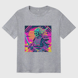 Футболка оверсайз мужская Кислотный самурай скелет в стиле retrowave, цвет: меланж